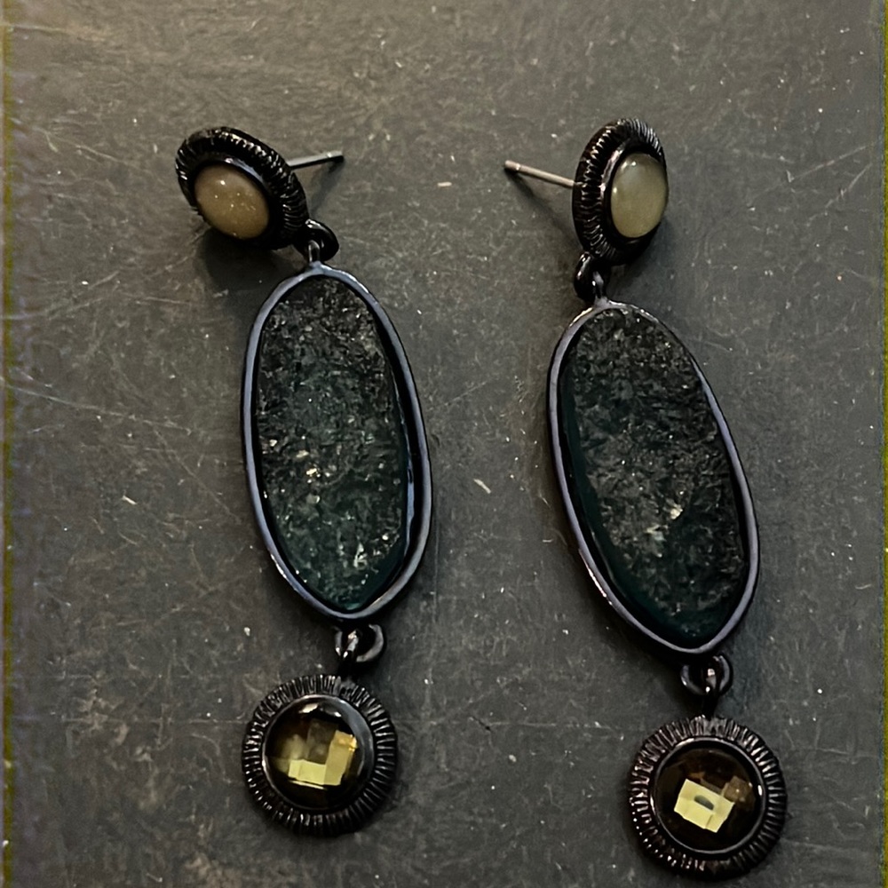 Dangling Yellow & Green Jeweled Earrings